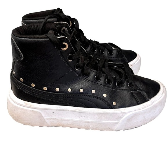 Puma Kids Kaia Stud Mid Platform Sneaker Black/Black Size 4 - Picture 7 of 9